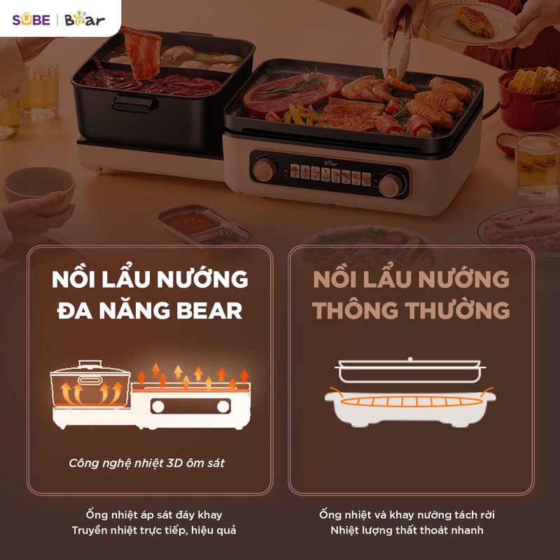 [SALE 20/10] Nồi lẩu nướng đa năng Bear 4L GR-5H22R83